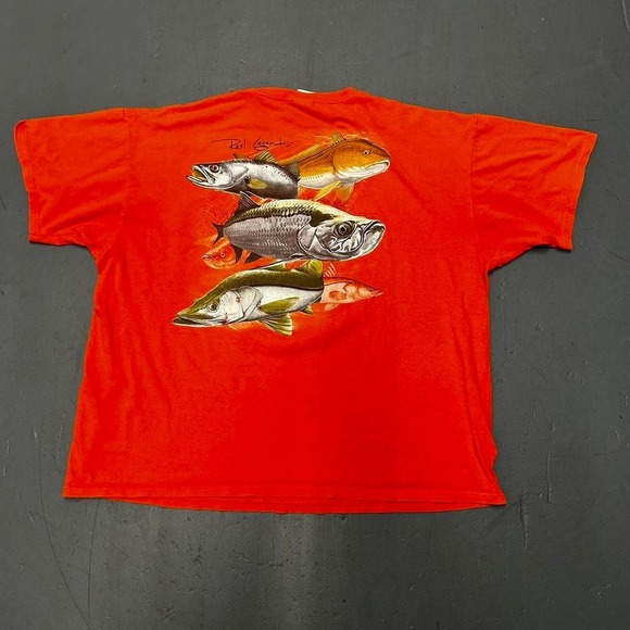 American Vintage Other - Vintage 2000s orange fishing "reel legends" double sided graphic pocket tshirt